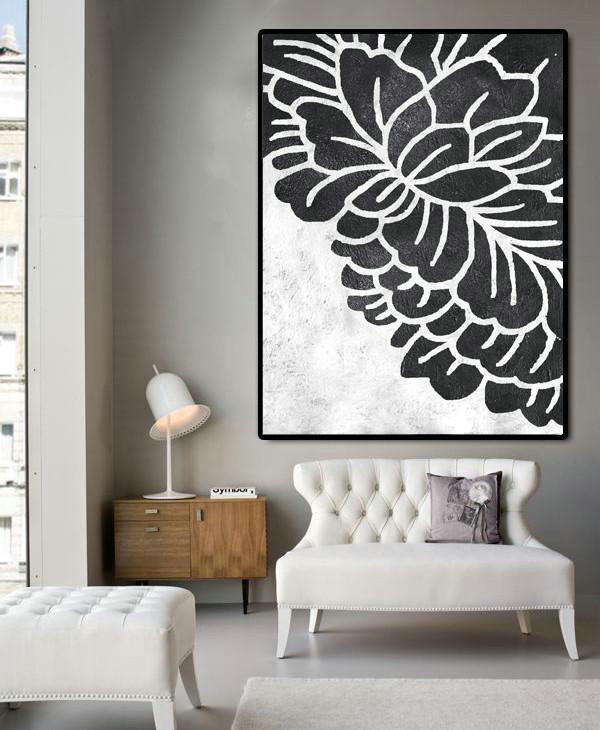 Abstract Paintings On Sale,Black And White Minimal Painting On Canvas - Contemporary Art Wall Decor